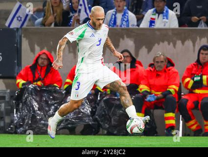 Budapest, Budapest, Israele. 9 settembre 2024. Federico Dimarco (Italia) durante la prima partita della National League 09/09/2024 partita di calcio tra Israele e Italia allo stadio Bozsik Arena di Budapest. (Credit Image: © Fabio Sasso/ZUMA Press Wire) SOLO PER USO EDITORIALE! Non per USO commerciale! Foto Stock