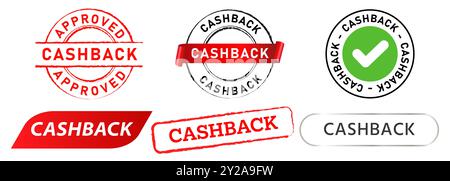 Offerta cashback strategia di marketing offerta garanzia timbro etichetta soddisfatti o rimborsati soddisfazione del cliente collezione di set di design Illustrazione Vettoriale