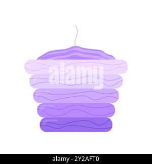 Graziosa candela viola. Aromaterapia, relax e riposo. Elementi decorativi per la casa. Comfort e intimità in appartamento. Modello e layout. Vettore piatto Illustrazione Vettoriale