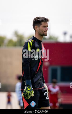 Bridgeview, Stati Uniti. 8 settembre 2024. Jeff Gal (25) del Chicago Fire FC visto durante la partita di calcio MLS NextPro tra Chicago Fire FC II e FC Cincinnati II al SeatGeek Stadium. Punteggio finale: Chicago Fire FC II 1:1 FC Cincinnati II (foto di Raj Chavda/SOPA Images/Sipa USA) credito: SIPA USA/Alamy Live News Foto Stock