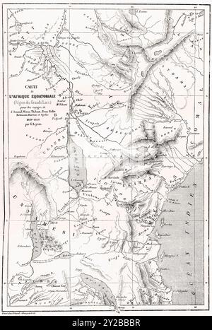 Mappa dell'Africa equatoriale, regione dei grandi laghi. Da le Tour du Monde, pubblicato Parigi, 1860. Foto Stock