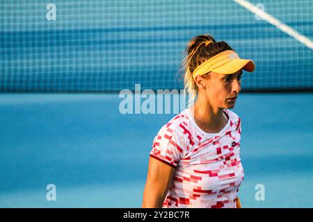 Monastir, Tunisia. 9 settembre 2024. Monastir, Tunisia. 9 settembre 2024. L'Ucraina Lesia Tsurenko gioca contro la tedesca Eva Lys al Jasmin Open di Monastir, Tunisia. Il torneo di tennis professionistico femminile si svolge al Magic Hotel Skanes di Monastir dal 9 al 15 settembre 2024. (Immagine di credito: © Hasan mrad/IMAGESLIVE tramite ZUMA Press Wire) SOLO PER USO EDITORIALE! Non per USO commerciale! Foto Stock