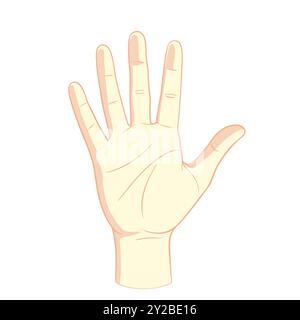 Mano umana in alto. Immagine disegnata a mano di una mano isolata su sfondo bianco. Illustrazione vettoriale. Illustrazione Vettoriale
