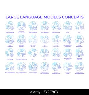 Modelli in lingua grande icone di concetto blu gradiente Illustrazione Vettoriale