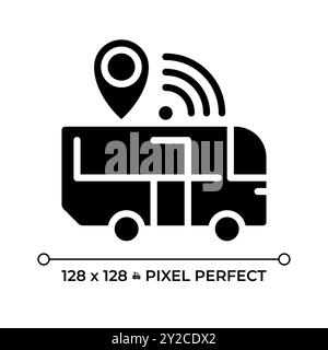 Icona di glifo nero pixel Perfect per il monitoraggio dei trasporti pubblici Illustrazione Vettoriale