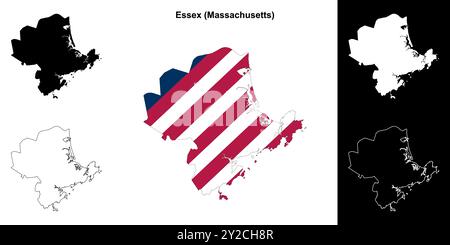 Set di mappe di contorno della contea di Essex (Massachusetts) Illustrazione Vettoriale