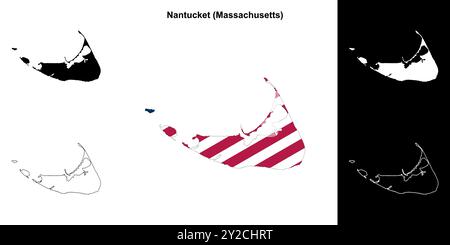 Nantucket County (Massachusetts) - Set di mappe di contorno Illustrazione Vettoriale