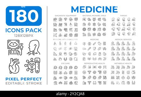 Set di icone della linea medica Illustrazione Vettoriale