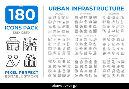 Raccolta di icone delle linee delle infrastrutture urbane Illustrazione Vettoriale