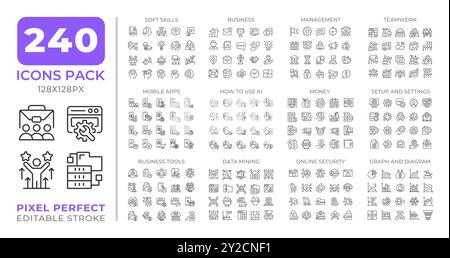 Raccolta di icone della linea di gestione aziendale IT Illustrazione Vettoriale
