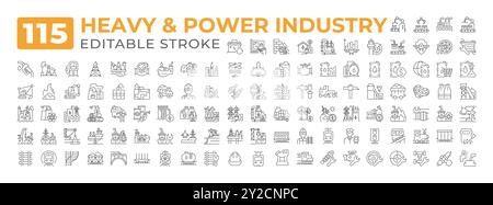 Grande set di icone di linea per il settore dell'energia pesante Illustrazione Vettoriale