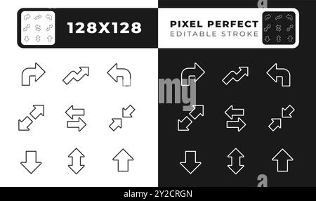 Icone lineari con frecce minimaliste impostate per la modalità buia e chiara Illustrazione Vettoriale