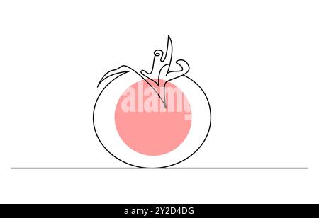 Un pomodoro fresco maturo linea di verdura, un'icona di pomodoro a linea singola, Un disegno a linea continua di un pomodoro, pomodoro fresco frutta verdura Illustrazione Vettoriale