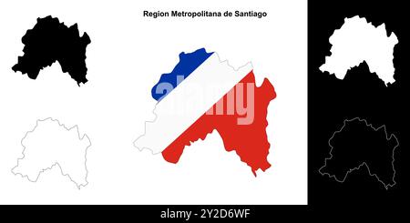 Regione metropolitana de Santiago regione contorno mappa set Illustrazione Vettoriale