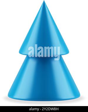 Figura isometrica blu minimalista per la progettazione decorativa degli interni illustrazione vettoriale 3d. Realistica forma a triangolo dell'albero di Natale simbolo di winte Illustrazione Vettoriale