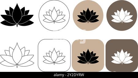 Fiore di loto. Illustrazione del vettore Line Contour per logo, design, imballaggio, identità aziendale, etichette, cartoline, inviti. Illustrazione Vettoriale