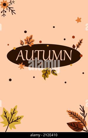 Cartolina autunnale con foglie gialle e arancioni su sfondo chiaro. Illustrazione vettoriale per messaggi di saluto e note. Con testo Illustrazione Vettoriale