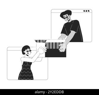 Vendita online di materiale usato concetto di illustrazione 2D in bianco e nero. Illustrazione Vettoriale