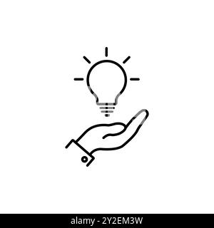 Lampadina della luce di supporto manuale. Icona idea intelligente isolata. Innovazione, icona della soluzione. Soluzioni energetiche. Concetto di idee di potenza. Lampada elettrica, tecnologia inventi Illustrazione Vettoriale