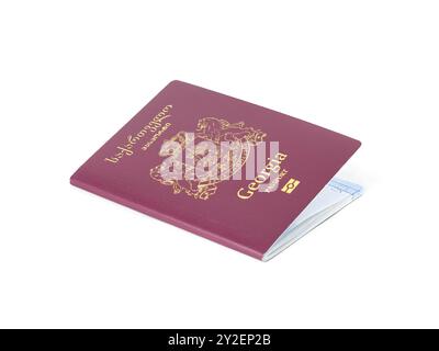 Primo piano del passaporto georgiano isolato su sfondo bianco Foto Stock