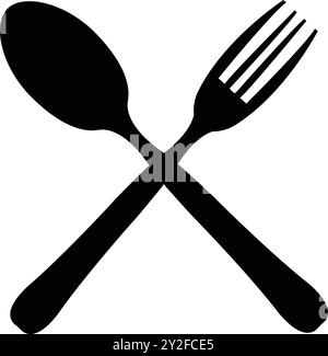 Icona del cucchiaio del ristorante, insegna del ristorante, simbolo dell'hotel, cucchiaio, set di cucchiai, cucchiaio trasversale Illustrazione Vettoriale