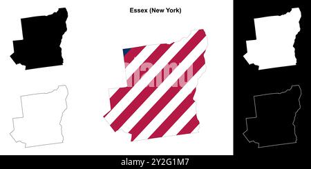 Set di mappe di contorno della contea di Essex (New York) Illustrazione Vettoriale