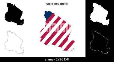 Set di mappe di contorno della contea di Essex (New Jersey) Illustrazione Vettoriale