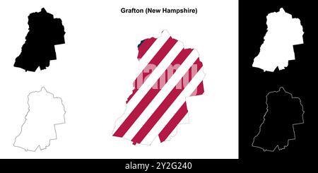 Grafton County (New Hamshire) - Set di mappe di contorno Illustrazione Vettoriale