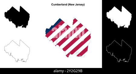 Cumberland County (New Jersey) - Set di mappe di contorno Illustrazione Vettoriale