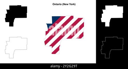 Ontario County (New York) set di mappe di contorno Illustrazione Vettoriale