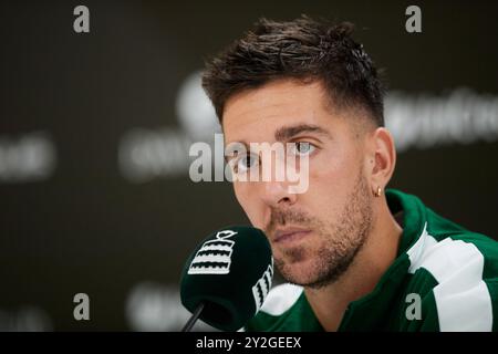 Valencia, Spagna. 10 settembre 2024. VALENCIA, SPAGNA - 10 SETTEMBRE: L'Australia Thanasi Kokkinakis in conferenza stampa dopo la fase a gironi di Coppa Davis 2024 partita di Valencia tra Australia e Francia a Pabellon Fuente De San Luis il 10 settembre 2024 a Valencia, Spagna. (Foto di Francisco Macia/Photo Players Images/Magara Press) crediti: Magara Press SL/Alamy Live News Foto Stock