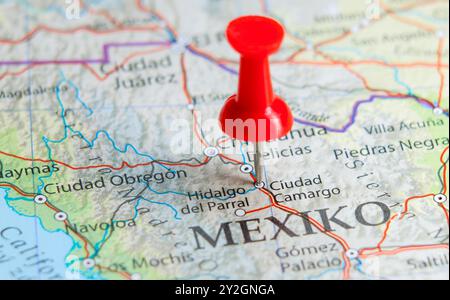 Ciudad Camargo, Messico, spilla sulla mappa Foto Stock