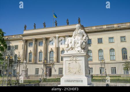 Denkmal Alexander von Humboldt, Hauptgebäude, Humboldt-Universität, Unter den Linden, Mitte, Berlino, Deutschland *** Memoriale Alexander von Humboldt, edificio principale, Università Humboldt, Unter den Linden, Mitte, Berlino, Germania Foto Stock