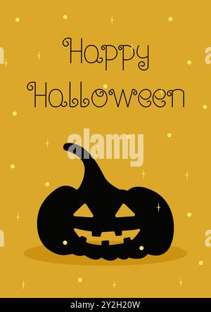 Biglietto di Halloween con la zucca. Buon design da cartolina di halloween. Halloween per bambini. Illustrazione vettoriale in stile piatto per poster, striscioni, cartoline. Illustrazione Vettoriale