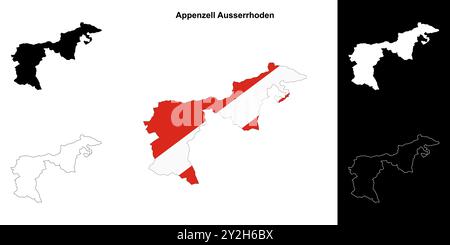 Set di mappe di contorno del cantone Appenzell Ausserrhoden Illustrazione Vettoriale