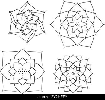 Icona della ninfea vettoriale. Simbolo loto yoga, fiore di benessere e stile di vita sano, fioritura elegante. Set di linee sottili per traccia modificabile. Naturale semplice Illustrazione Vettoriale