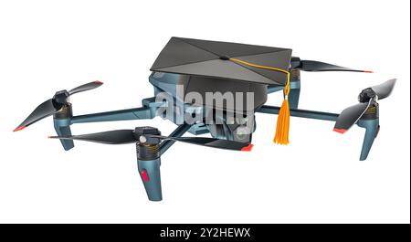 Corso pilota drone. Drone con cappuccio graduato, rendering 3D isolato su sfondo bianco Foto Stock