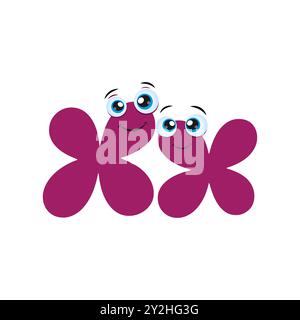 Personaggio viola Letter X Cartoon con occhi carini. Illustrazione del carattere di tipo di carattere Funny Cartoon Alphabet per l'istruzione. L'alfabeto ABC dei bambini carini Illustrazione Vettoriale