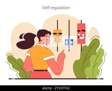 autoregolamentazione emotiva. Capacità di consapevolezza delle emozioni e resilienza. Sviluppo EQ. Profonda comprensione e gestione delle emozioni. Illustrazione vettoriale piatta Illustrazione Vettoriale