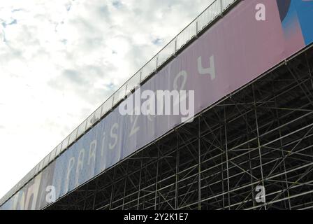 Vaires-sur-Marne, Francia - 07 settembre 2024: Stadio Nautico Vaires-Sur-Marne, sede dei Giochi Olimpici e Paralimpici di Parigi 2024. Foto Stock