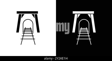 Icona dell'industria mineraria tunnel, set di marchi lineari in bianco e nero per il Web Illustrazione Vettoriale
