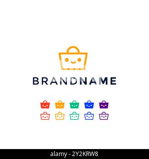 Semplice shopping bag con logo Emoticon. Icona Expression Inside Shopping Bag Logo Design. Illustrazione Vettoriale