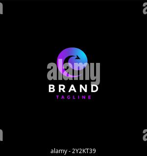 Il simbolo del triangolo scorre all'interno del disegno del logo Letter e a forma di cerchio. Il simbolo del triangolo scivola all'interno del design con logo Emoticon a forma di cerchio. Illustrazione Vettoriale