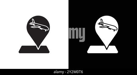 Icona della posizione dell'aeroporto, simbolo della collezione Black line art Vector in bianco e nero Illustrazione Vettoriale