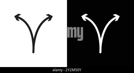 Freccia di separazione in due parti icona linea nera vettore grafico in bianco e nero bordo set segno di raccolta Illustrazione Vettoriale