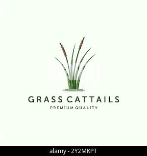 Design dell'illustrazione vettoriale del logo Cattail o Reed. Design semplice e moderno con logo Cattail. Concept del logo Creative Cattail Illustration Illustrazione Vettoriale