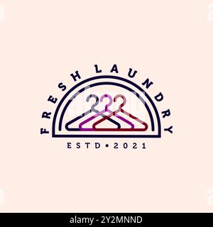Appendiabiti per lavanderia minimalista Line Art Logo Vector Illustration Design. Appendiabiti con logo monolina Design modello modello. Lavanderia semplice e moderna Illustrazione Vettoriale