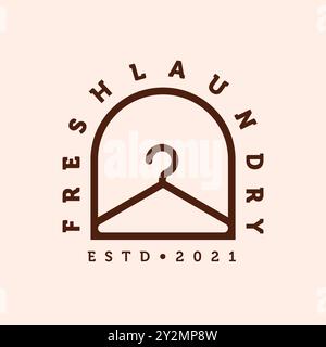 Appendiabiti per lavanderia minimalista Line Art Logo Vector Illustration Design. Appendiabiti con logo monolina Design modello modello. Lavanderia semplice e moderna Illustrazione Vettoriale