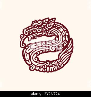 quetzalcoatl mexican god aztec graphic, disegno di animali nativi americani degli indiani Aztechi dal codice messicano Illustrazione Vettoriale