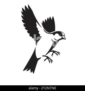 illustrazione vettoriale di sparrow bird flying vector in bianco e nero Illustrazione Vettoriale